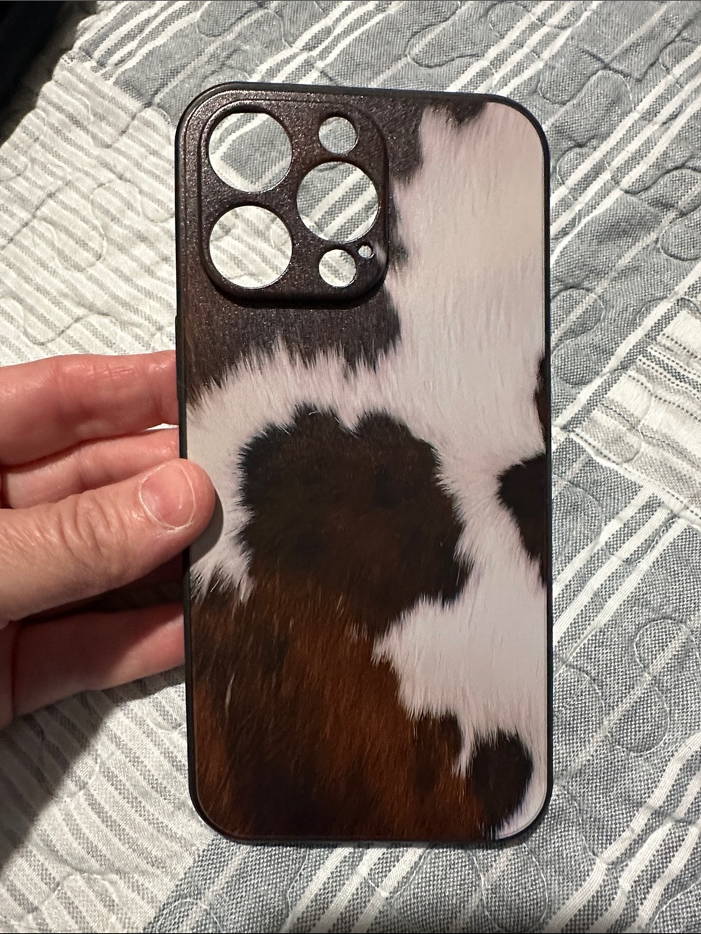 Stylish Cowhide Pattern Phone Case - Brown & White fits IPhone 14 ProMax